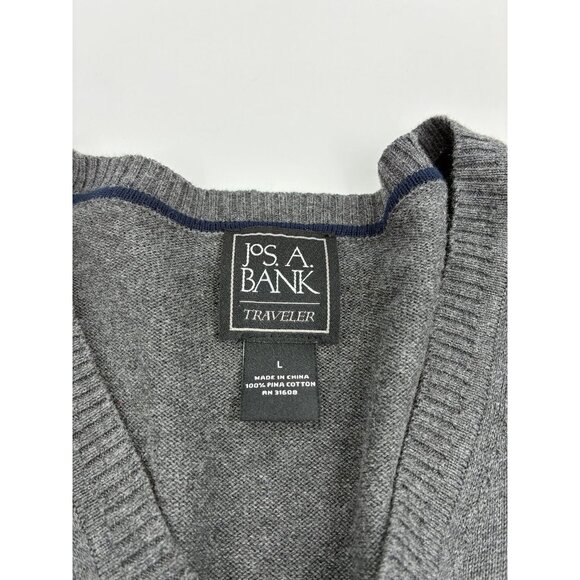 Jos A Bank Mens Size L Gray Traveler Collection V Neck Pullover Knit Sweater - Picture 2 of 5